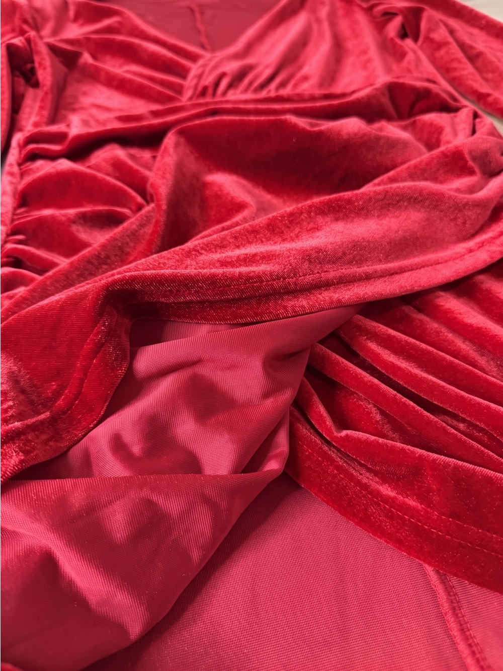 SHEIN Red Velvet Wrap Mini Dress with Waist Tie - Picture 3 of 5